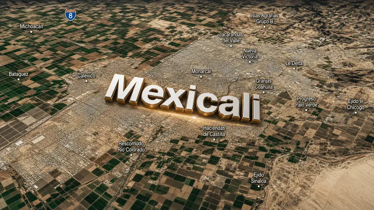 Vista satelital de Mexicali y sus alrededores usada para ilustrar la alerta de seguridad emitida por Estados Unidos.