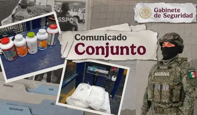 Frascos de suplementos alimenticios asegurados en la aduana del AICM