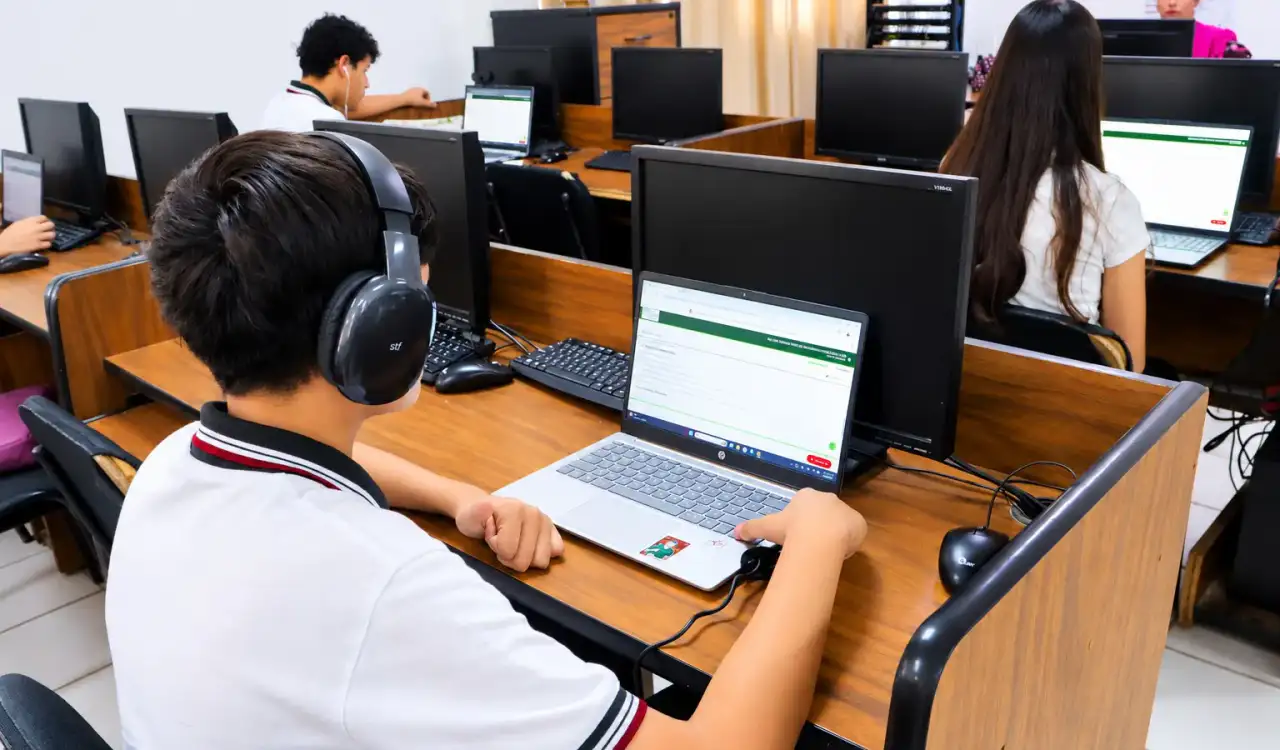 Estudiantes y docentes frente a una evaluación de inglés en Baja California Sur