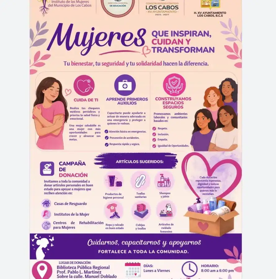 Cartel de la campaña 'Mujeres que inspiran, cuidan y transforman' del Ayuntamiento de Los Cabos