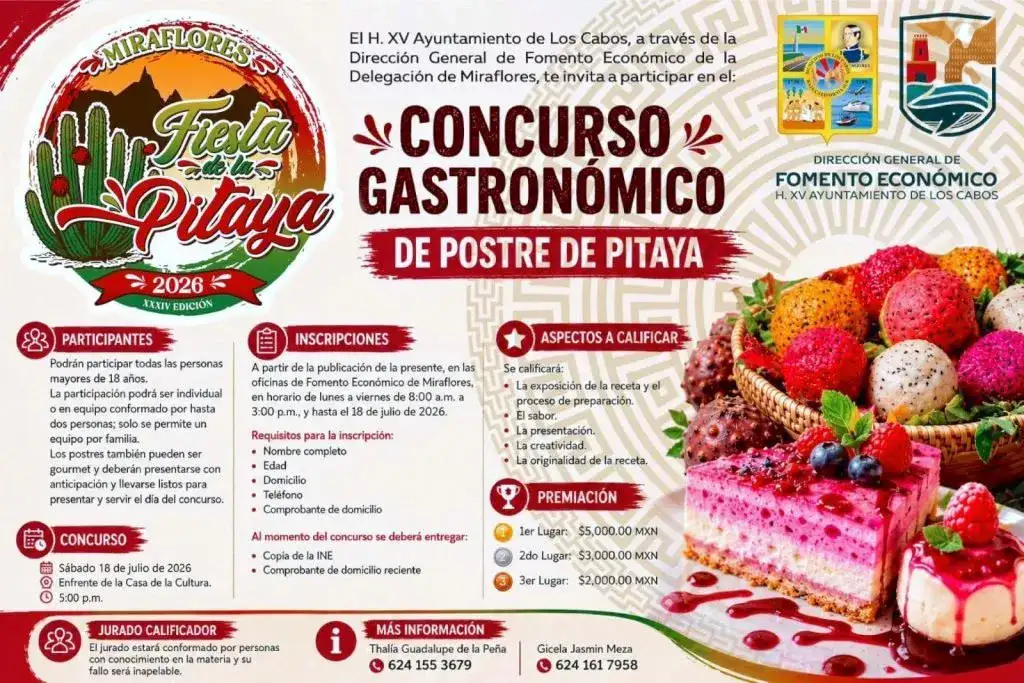 Cartel del Concurso Gastronómico de Postre de Pitahaya en Miraflores