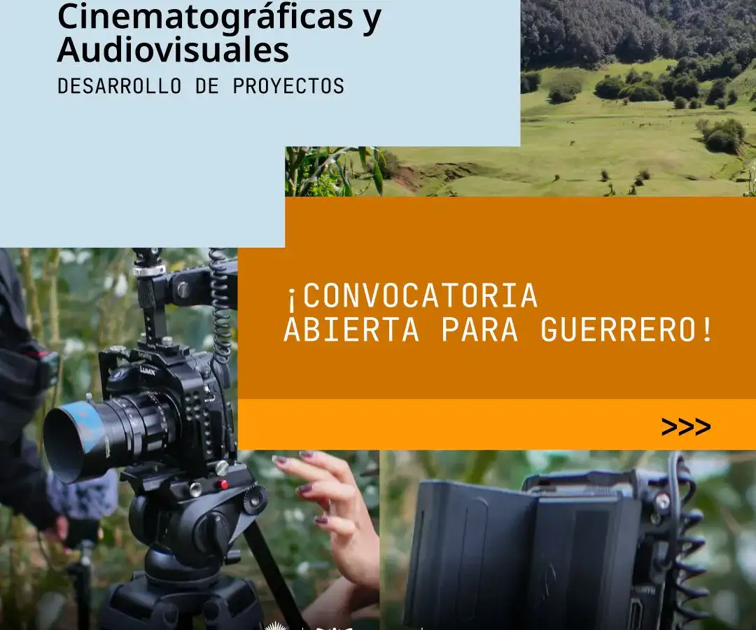 Logo del Gobierno de Guerrero y el IMCINE en el cartel de la convocatoria del laboratorio cinematográfico