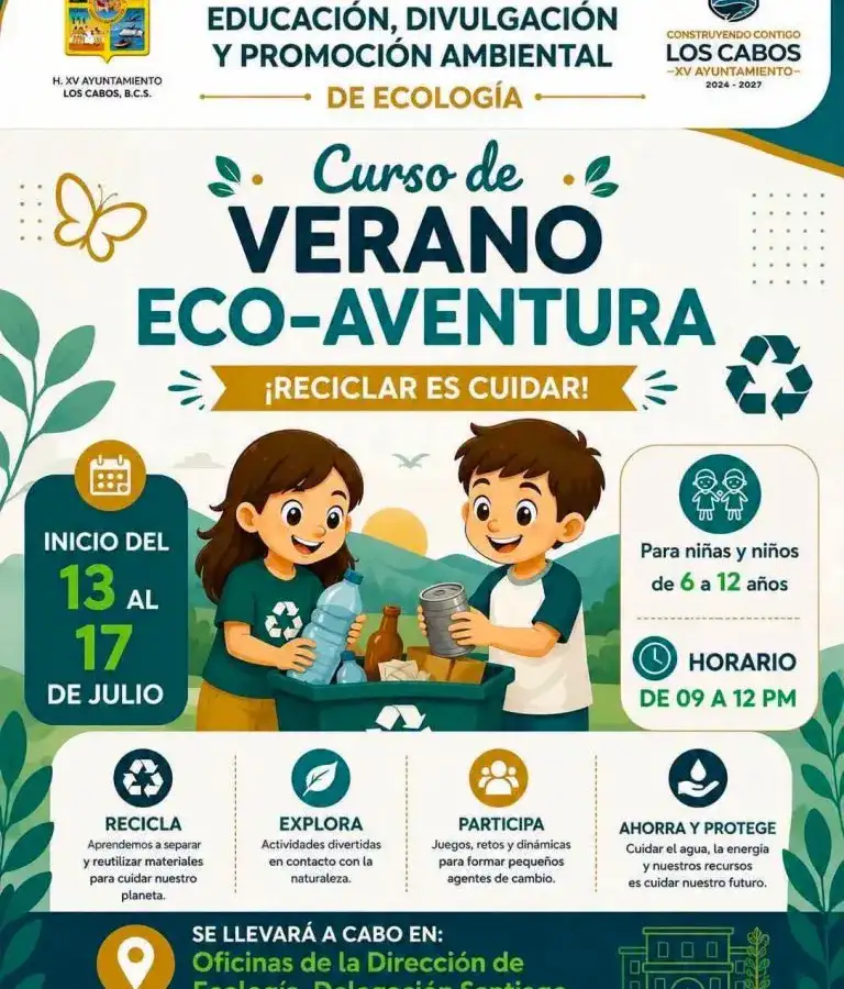 Niños realizando actividades al aire libre durante un curso de verano ecológico en Los Cabos