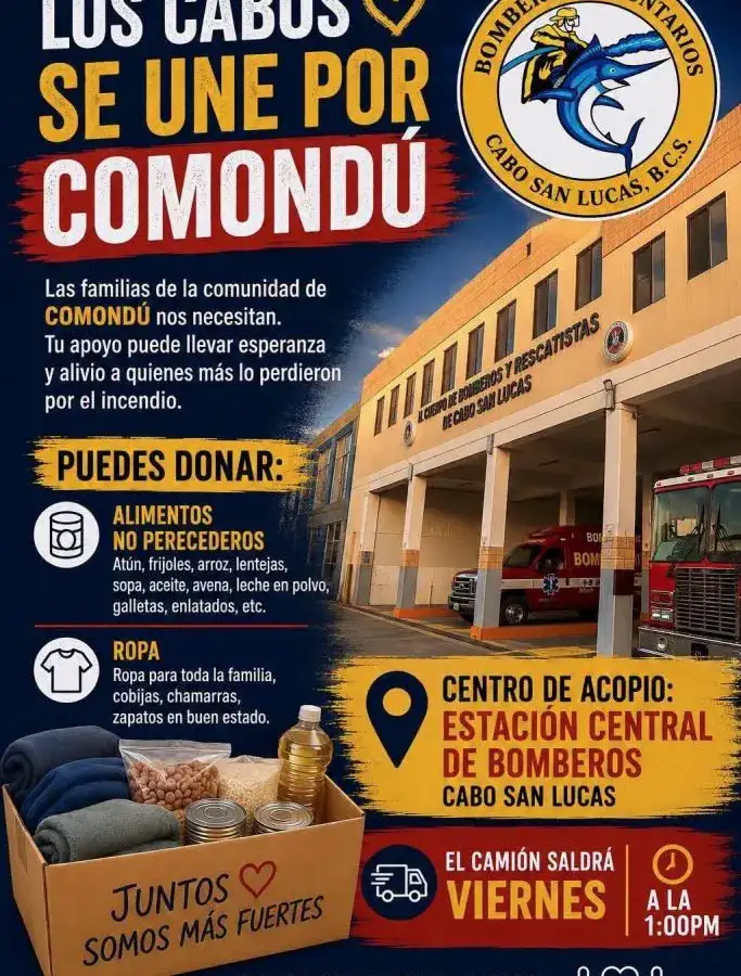 Vehículo de bomberos con equipo listo para partir hacia Comondú, Baja California Sur