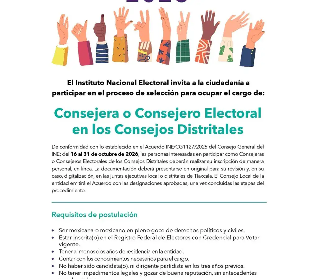 Personas interesadas en la convocatoria del INE Tlaxcala para consejerías distritales