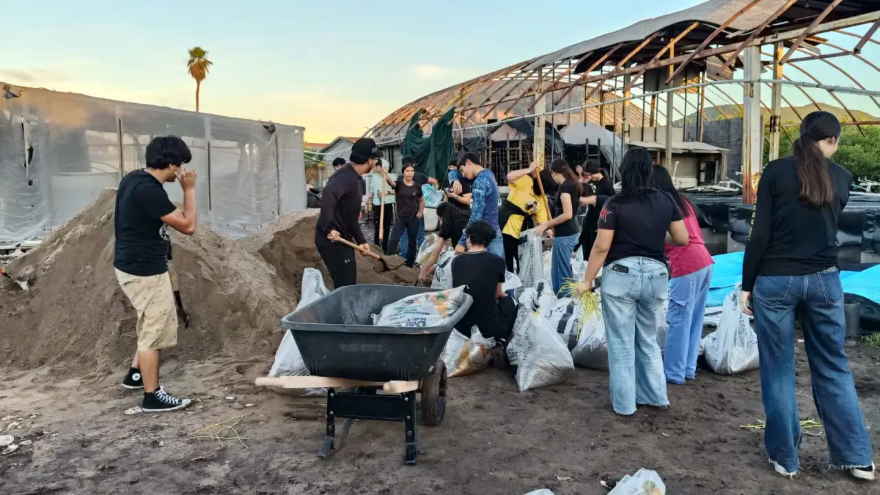 Trabajadores revisan instalaciones eléctricas en una escuela de Sinaloa