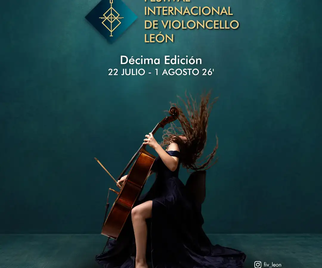 Cartel del Festival Internacional del Violoncello León con logotipo y fechas