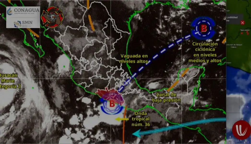 Cielo nublado con lluvia sobre una ciudad de Guerrero