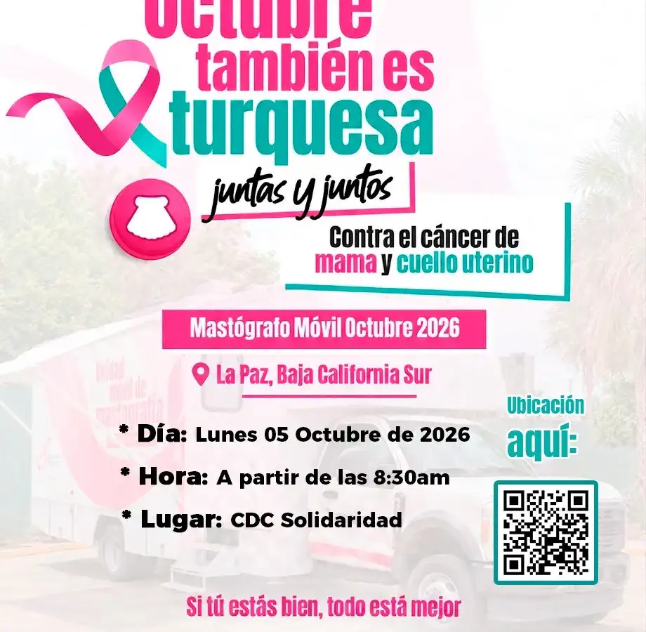 Unidad móvil de salud estacionada en una colonia de La Paz