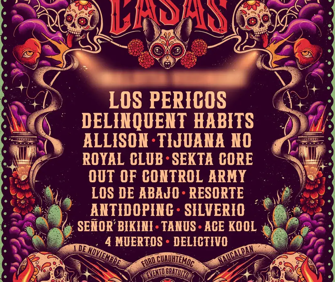 Cartel del Festival Las Cuatro Casas en Naucalpan con bandas internacionales