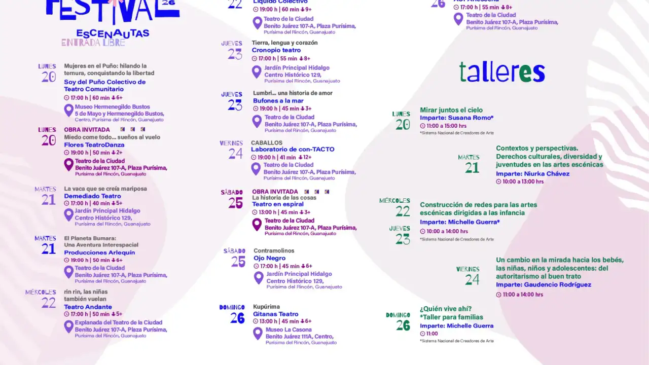 Cartel del Festival Escenautas 2026 con figuras artísticas infantiles