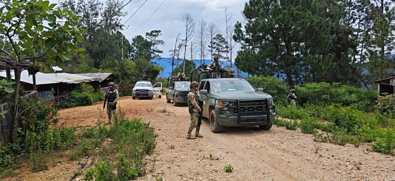Elementos de seguridad realizan recorridos en una carretera de la región Sierra de Guerrero