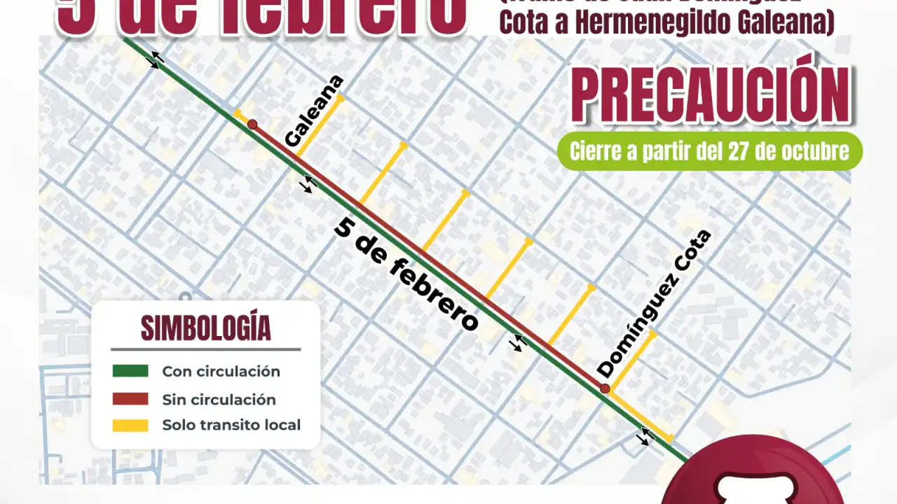 Bulevar urbano con tránsito vehicular y señalización de obra