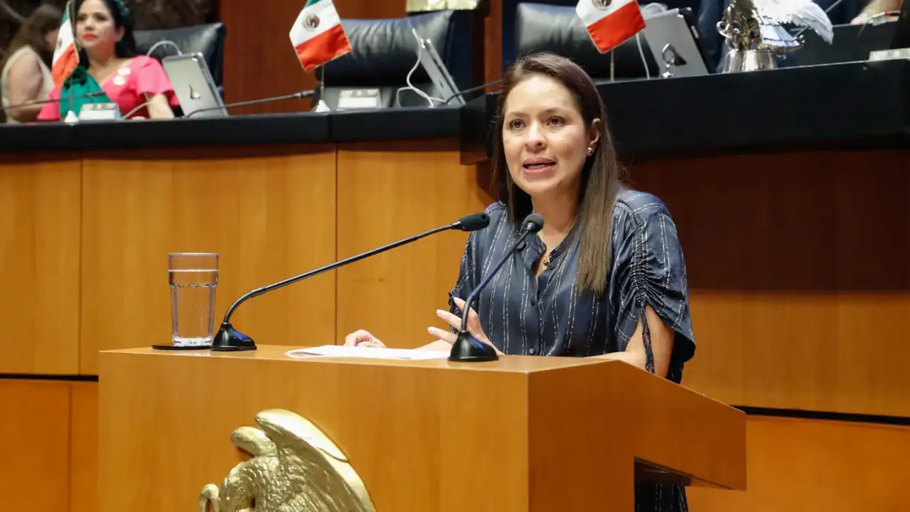 Senadora Karen Castrejón durante un pronunciamiento en el Senado de la República