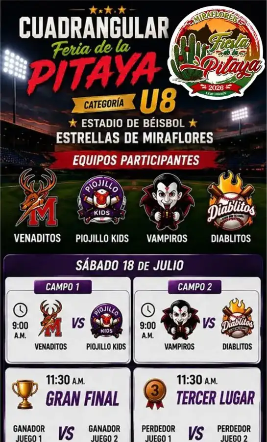 Cartel de la Fiesta de la Pitaya 2026 con artistas y deportes