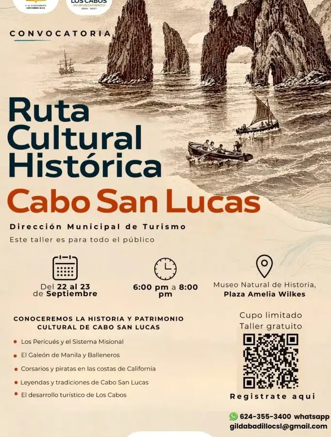 Personas en el Museo Natural de Historia de Cabo San Lucas durante un taller