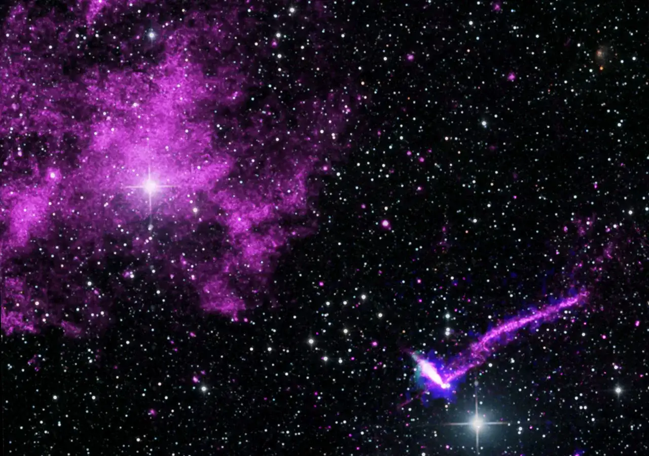 Ilustración artística del telescopio IXPE observando un púlsar
