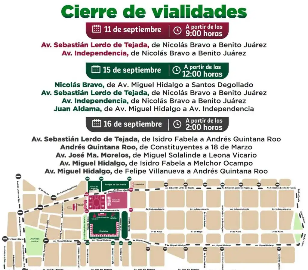 Calles del Centro Histórico de Toluca durante un operativo vial por festejos patrios