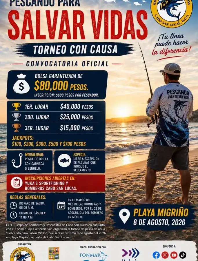 Bomberos de Cabo San Lucas presentan torneo de pesca en playa