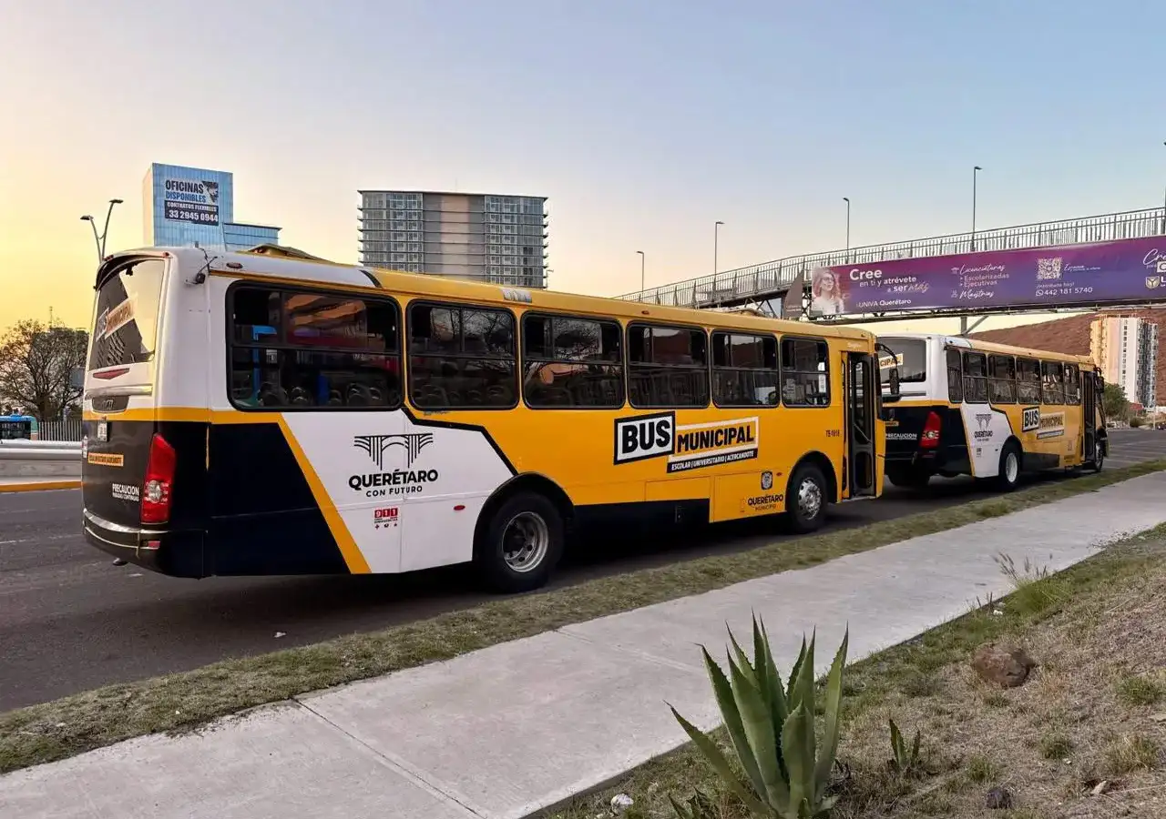 Unidades de transporte público en un punto de salida de la ciudad