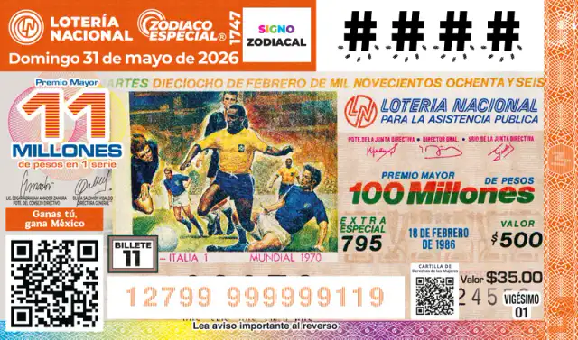 Imagen editorial de apoyo para la nota: Lotería Nacional suma cachitos mundialistas de México 1970 y Argentina 1978