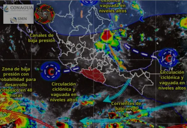 Cielo parcialmente nublado sobre una ciudad de Guerrero durante una jornada calurosa