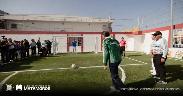 Inauguración de canchas de fútbol 5 en el Centro Deportivo Eduardo Chávez en Matamoros, Tamaulipas