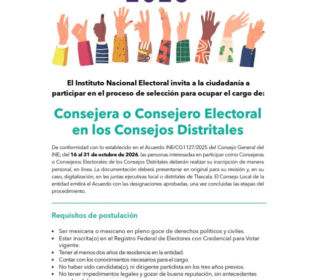 Personas interesadas en la convocatoria del INE Tlaxcala para consejerías distritales