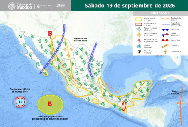 Cielo nublado sobre la costa de Los Cabos con oleaje elevado