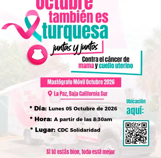 Unidad móvil de salud estacionada en una colonia de La Paz