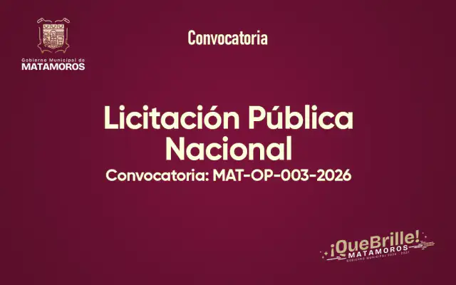Anuncio de licitación pública en Matamoros