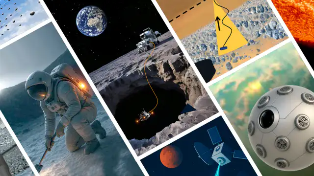 Representación artística de una nave espacial cerca de los anillos de Saturno, misión PRAXIS