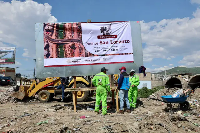 Obras de reconstrucción del Puente San Lorenzo en Chimalhuacán, Estado de México