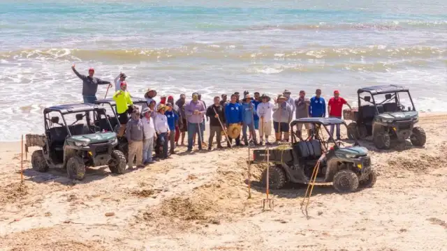 Aspecto de una playa de San José del Cabo durante labores de limpieza de vegetación acuática