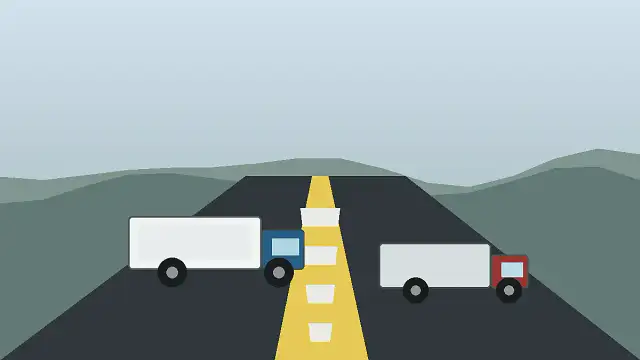 Ilustración de camiones de carga en una carretera federal sin bloqueos