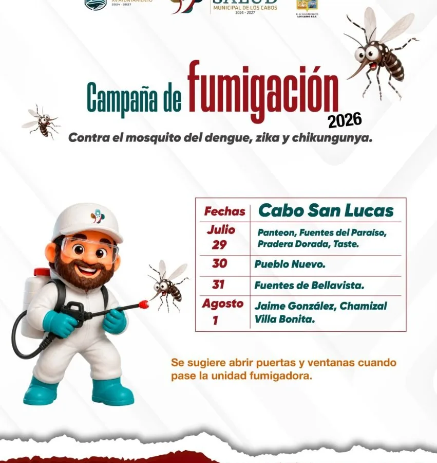 Unidad de fumigación en colonia de Cabo San Lucas