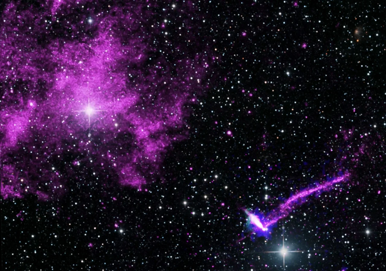 Ilustración artística del telescopio IXPE observando un púlsar